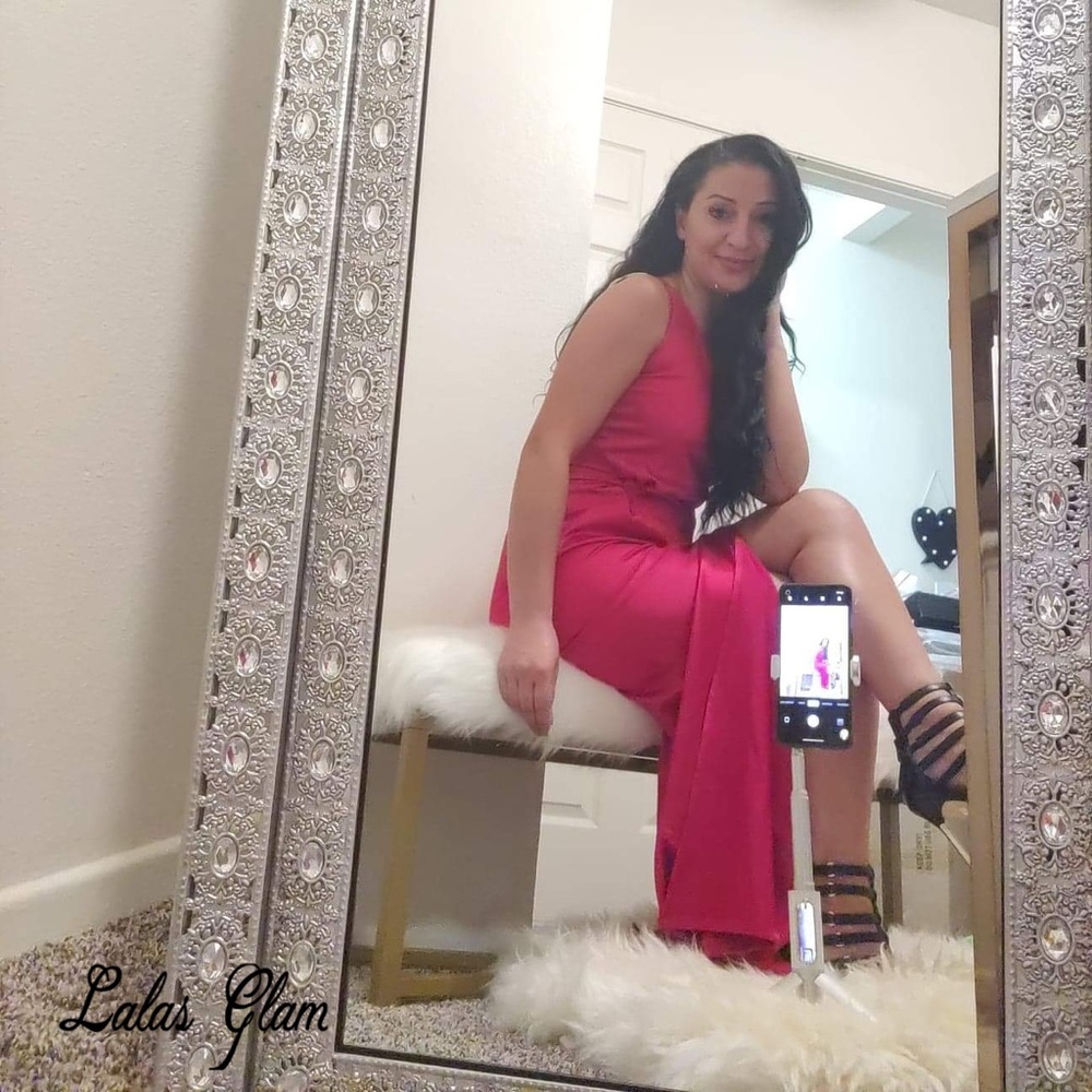 Red one shoulder red satin dress - slit